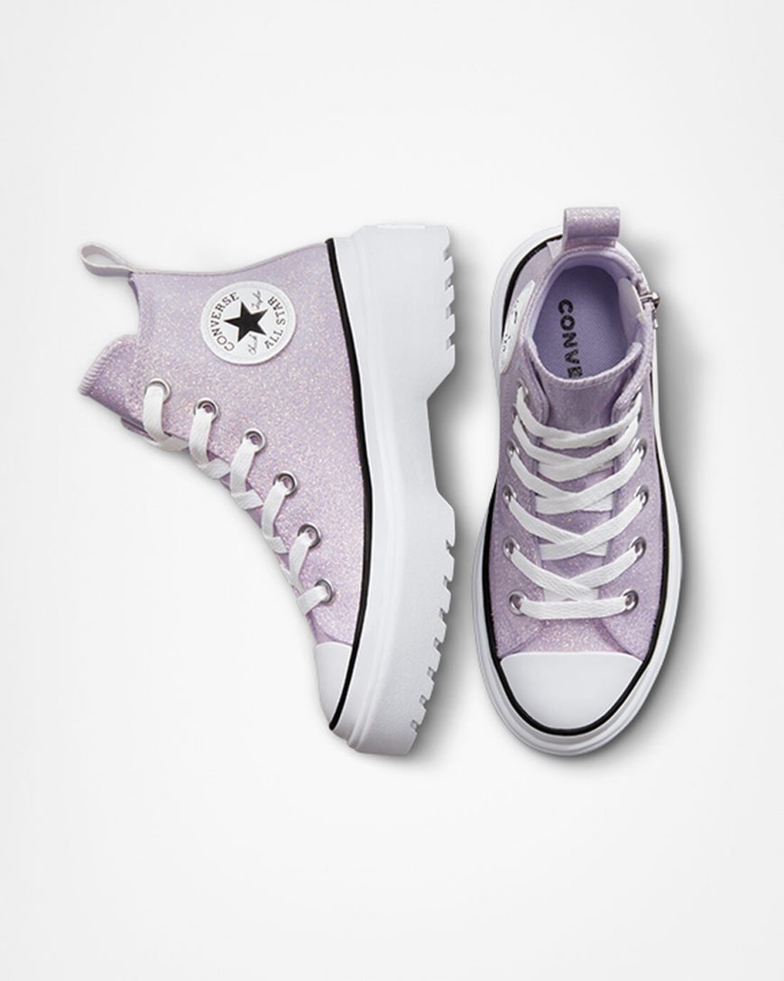 Sapatos Plataforma Converse Chuck Taylor All Star Lugged Lift Glitter Cano Alto Menina Roxo Branco Pretas | PT K0P9807